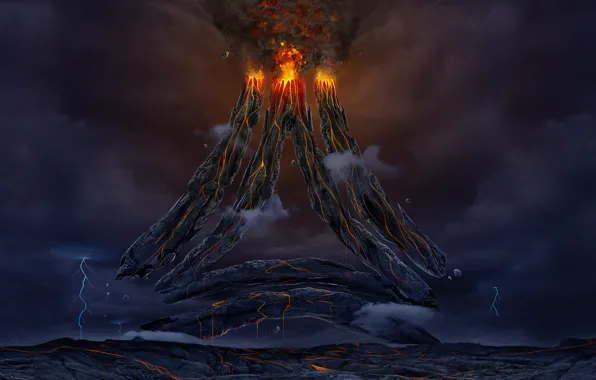 Fiction, the volcano, art, lava