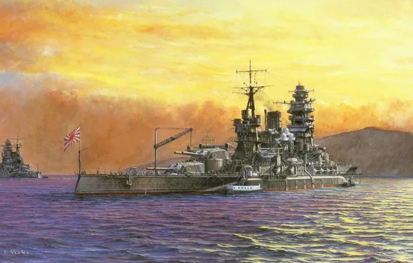 Ship, art, Navy, military, battleship, Japanese, battleship, WW2