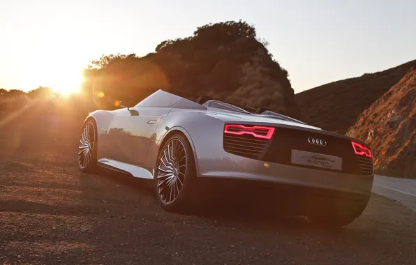 Picture machine, auto, sunset, mountains, Audi, the rear part, E-tron