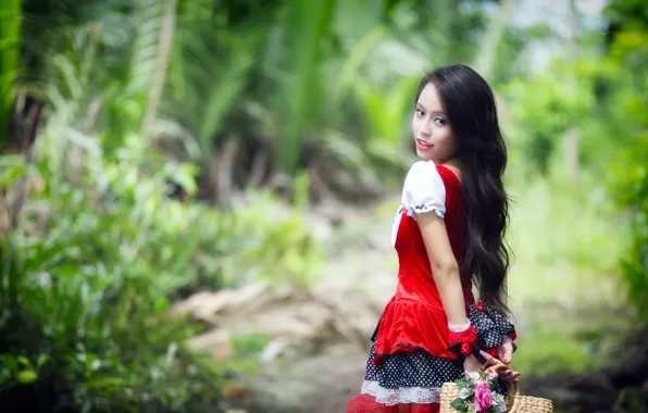 Look, girl, background, Asian