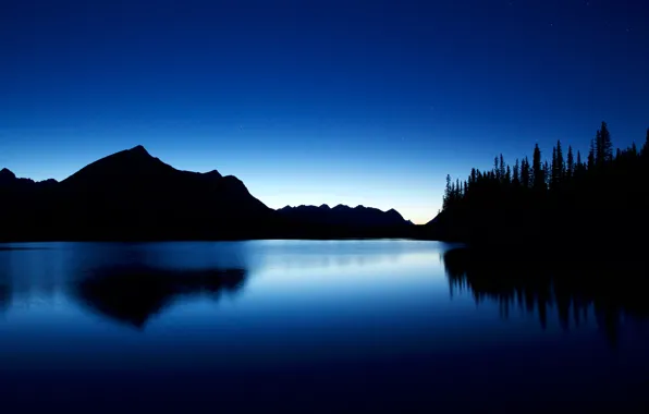 Picture trees, mountains, lake, silhouette, Canada, Albert, Kananaskis