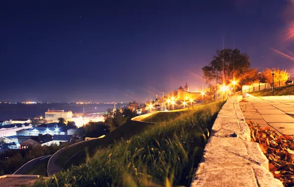Picture lights, night city, lower, Volga, evening city, Nizhny Novgorod, Nino