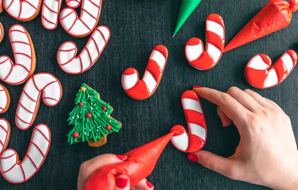 Cookies, Christmas, New year, figures, glaze, design, figure, canes