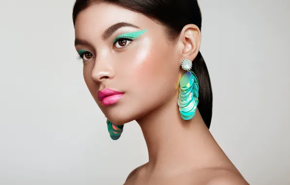 Decoration, background, model, portrait, earrings, makeup, brunette, hairstyle