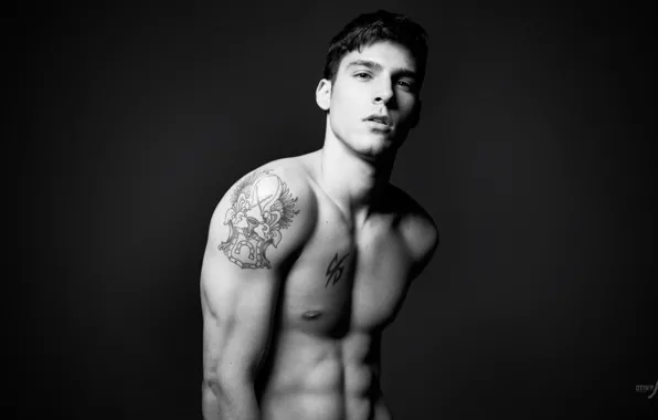 Tattoo, tattoo, male, guy, naked, black and white, Nude
