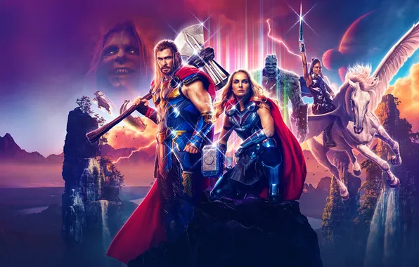 Natalie Portman, Natalie Portman, poster, comic, superheroes, Chris Hemsworth, MARVEL, Chris Hemsworth