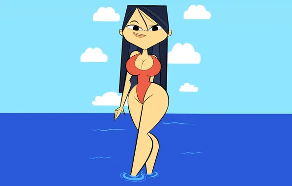 Picture girl, sexy, cleavage, long hair, legs, sea, boobs, anime