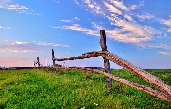 Picture field, the sky, clouds, the fence, Poland, poland