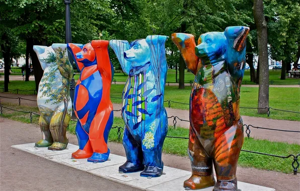 Picture BEARS, COLORED, STREET, PARK, SCULPTURE