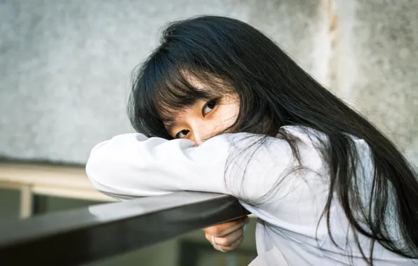 Girl, Look, Asian, Pose, Railings