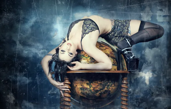 Erotic, chest, look, girl, clouds, pose, style, retro