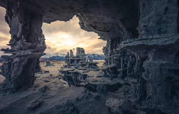 Mountains, rocks, view, arch, cave, relief, education