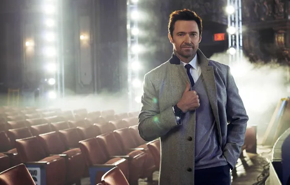 Light, smoke, advertising, photographer, actor, hall, coat, Hugh Jackman