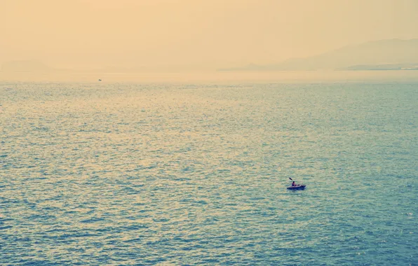 Picture sea, boat, minimalism