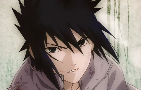 Portrait, grey background, Naruto, torn clothes, abrasion, Sasuke uchiha, usgrad, Naruto shippuuden