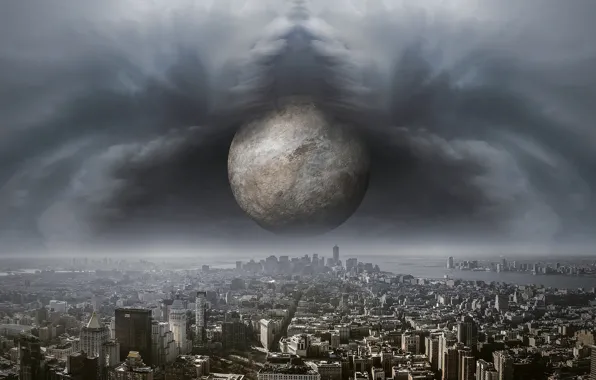 Clouds, the city, Apocalypse, planet, height, storm, drop, Earth