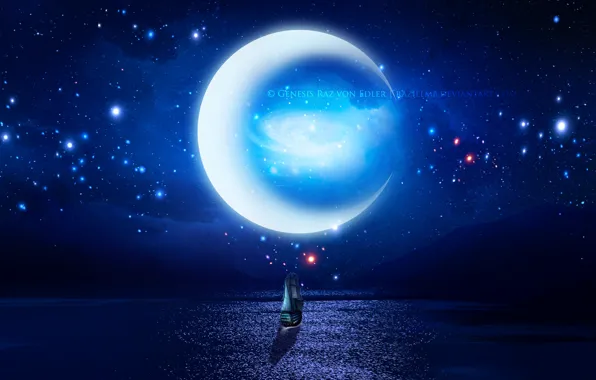 Sea, the sky, night, ship, Crescent, retouching, RazielMB