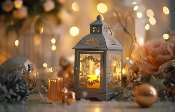 Balls, flowers, lights, glare, lights, candle, blur, candles