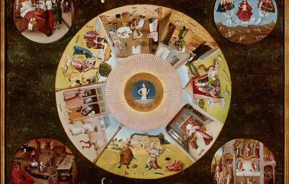 Picture countertop, The seven deadly sins, Hieronymus Bosch, 1480-1485