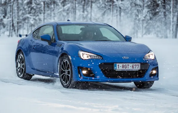 Winter, auto, snow, blue color, Subaru BRZ 2016
