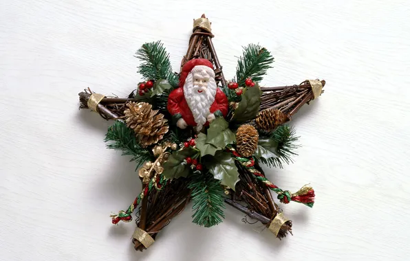 Branches, star, decoration, Santa Claus, bumps, figure