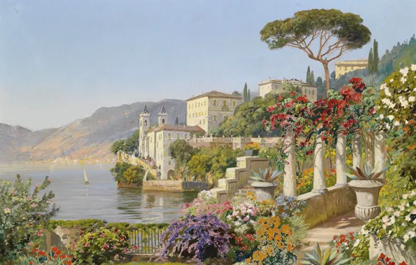 Alois Arnegger, Austrian painter, Austrian landscape painter, oil on canvas, Alois Arnegger, The Villa del …