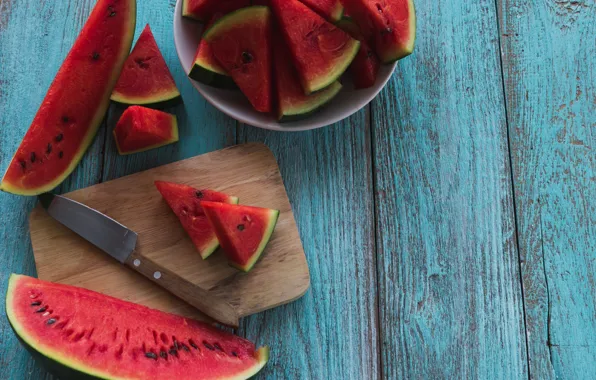 Watermelon, knife, Background, Board, slices