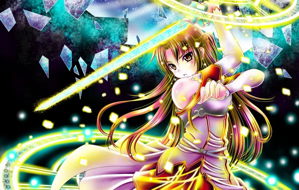 Girl, weapons, magic, sword, art, sword art online, yuuki asuna, aka kitsune