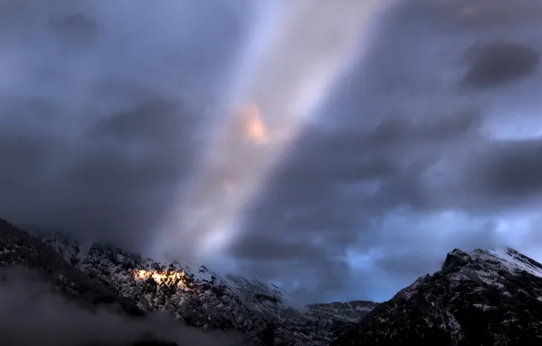 Picture the sky, snow, clouds, ray, Mountains, clearance