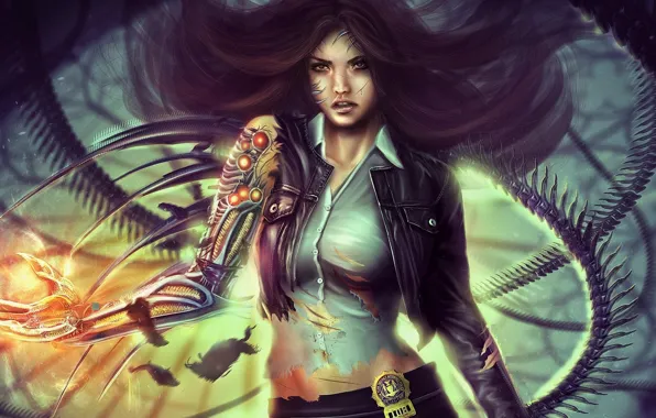 Picture look, girl, fiction, hair, icon, hand, art, cyborg