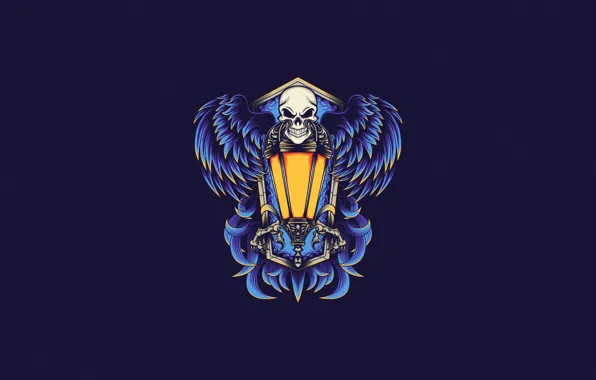 Minimalism, Skull, Lamp, Light, Style, Wings, Background, Light