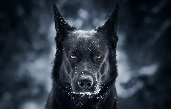 Look, face, snow, background, dog, German shepherd