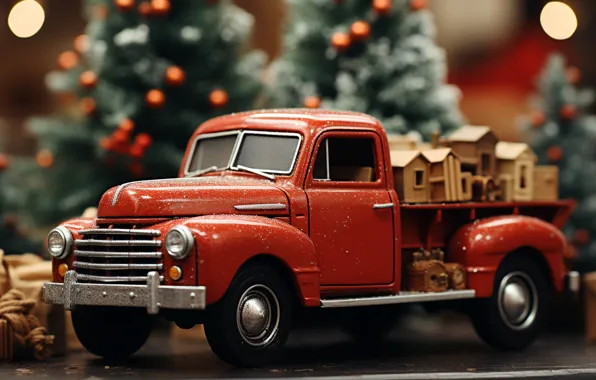 Machine, toy, Christmas, truck, New year, car, machine, herringbone