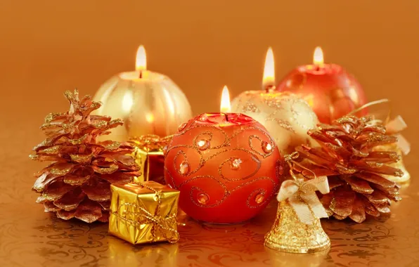 Holiday, candles, New Year, Christmas, the scenery, bumps, gold, candle