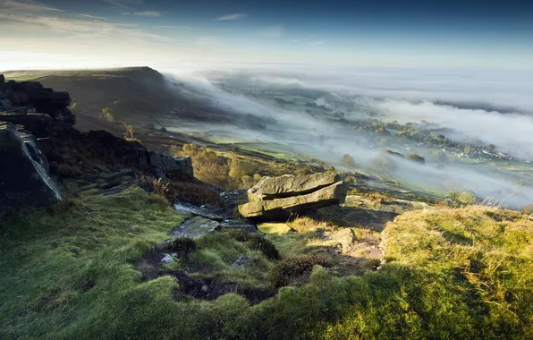 Landscape, mountains, fog
