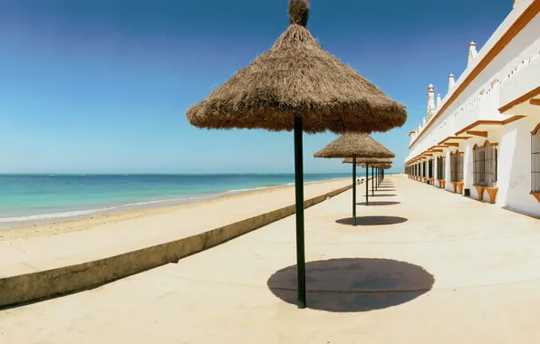 Picture beach, umbrella, the hotel, Spain