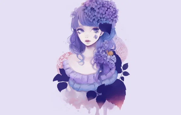Girl, snail, lilac, Personification