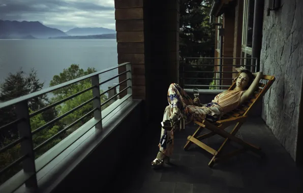 Picture girl, stay, glass, balcony