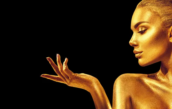 Picture girl, pose, glamour, hands, makeup, gold, model, Anna Subbotina