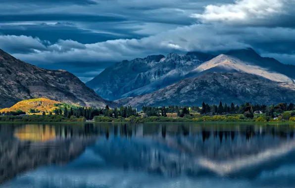 Picture clouds, mountains, lake, reflection