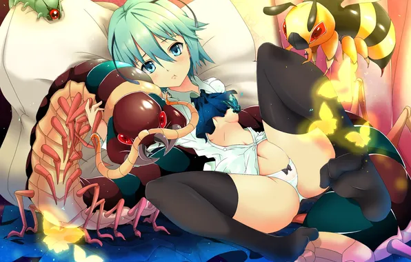 Girl, insects, bee, butterfly, bed, bugs, Insect Princess