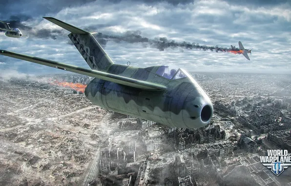 Picture the city, the plane, destruction, aviation, air, MMO, Wargaming.net, World of Warplanes