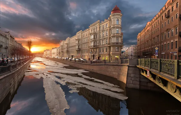 Picture sunset, the city, Peter, Saint Petersburg, Griboyedov Canal, Dmitry Anisimov, Apartment building