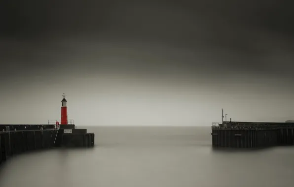 Sea, night, lighthouse, England, Watchet