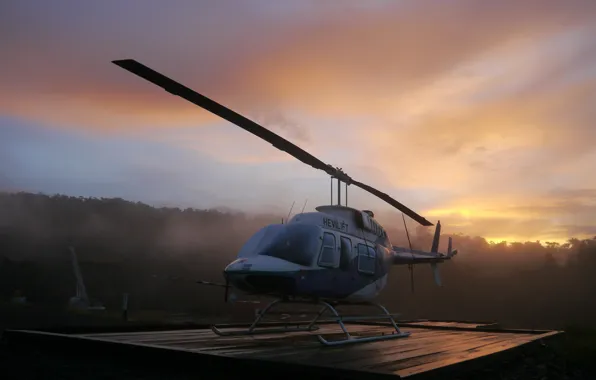 Picture Jungle, Chopper, Sunrise, Helicopter, Bell, Morning, Scene, PNG