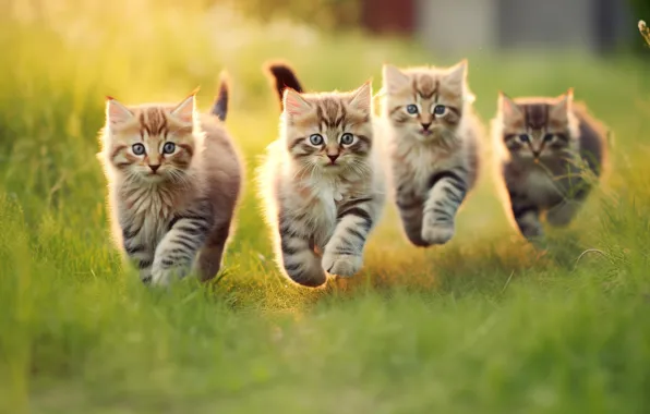 Greens, cat, summer, grass, look, light, cats, nature
