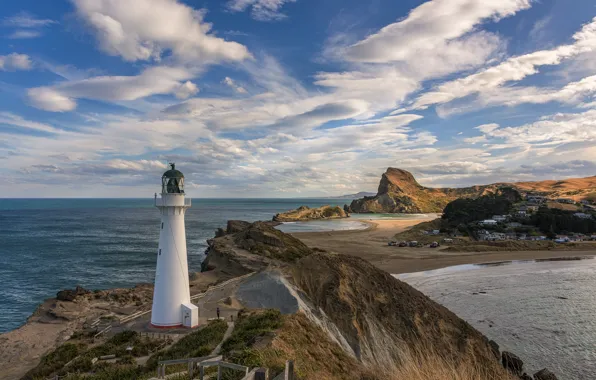 Coast, lighthouse, New Zealand, Castle Point Lighthouse