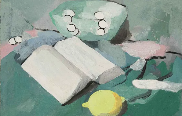 Modern, Marie Laurencin, Still life with a book, lemon and pearls