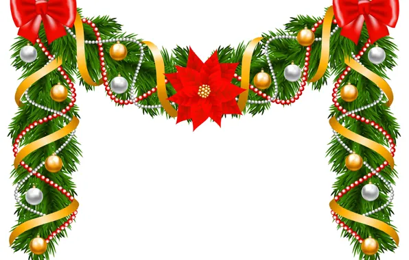 Picture decoration, balls, tree, new year, beads, bow, New Year, Happy