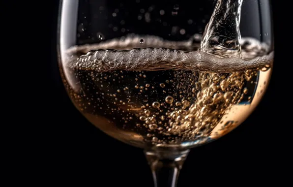 Glass, close-up, bubbles, wine, glass, Christmas, New year, black background